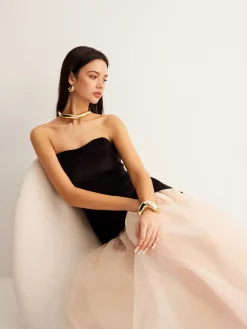 Clearance Velvet Panel Mesh Tube Dress Cocktail & Party Dresses|Long Dresses