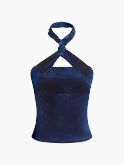 Hot Velvet Zipper Halter Top Tank Tops & Camis|Tops