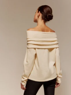 Clearance Velvet-Bow Off-Shoulder Ruched Sweater Sweater Tops|Sweaters & Cardigans