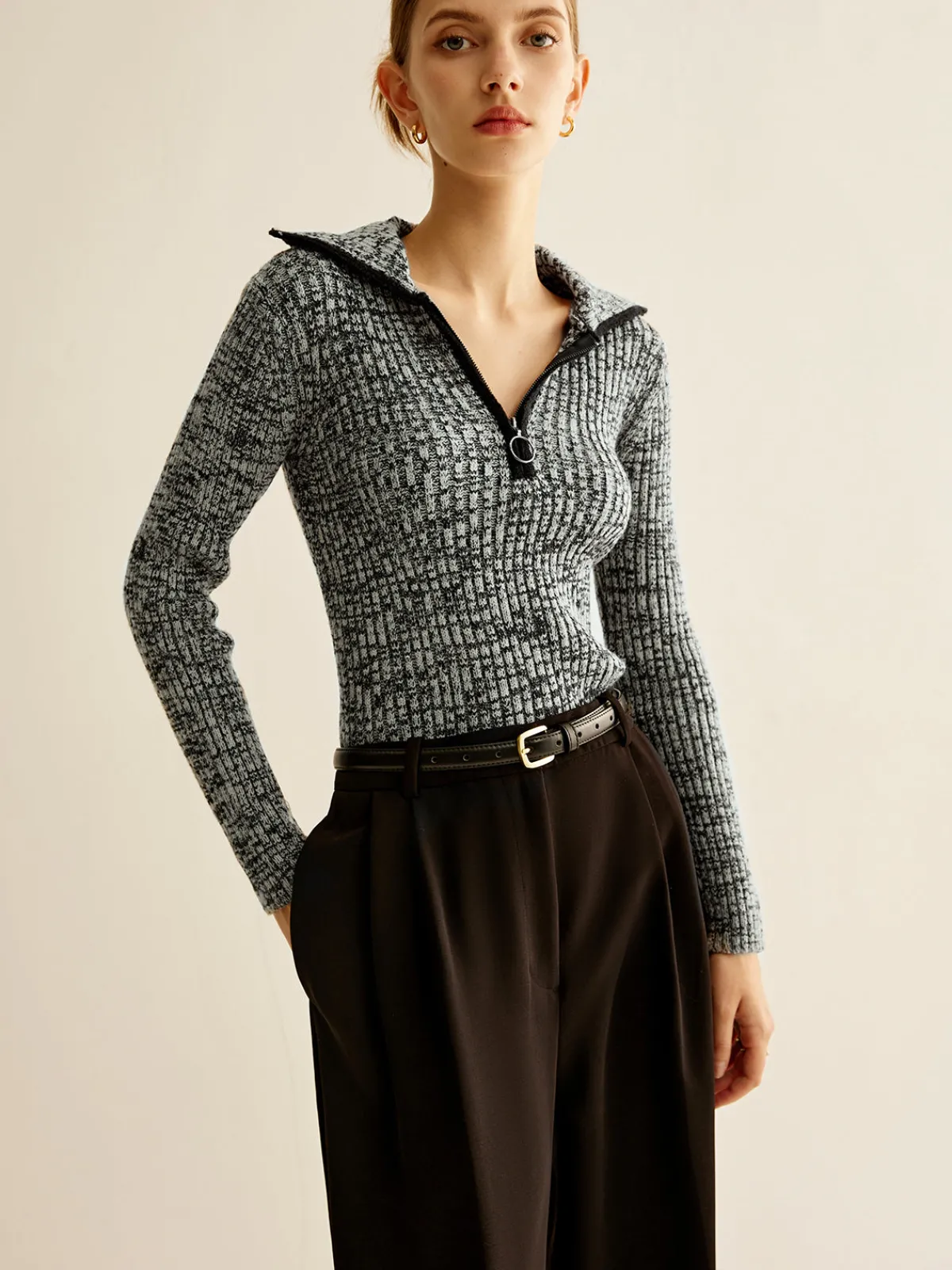 Best Vintage Contrast Trim Zipper Knit Top Sweater Tops|Sweaters & Cardigans