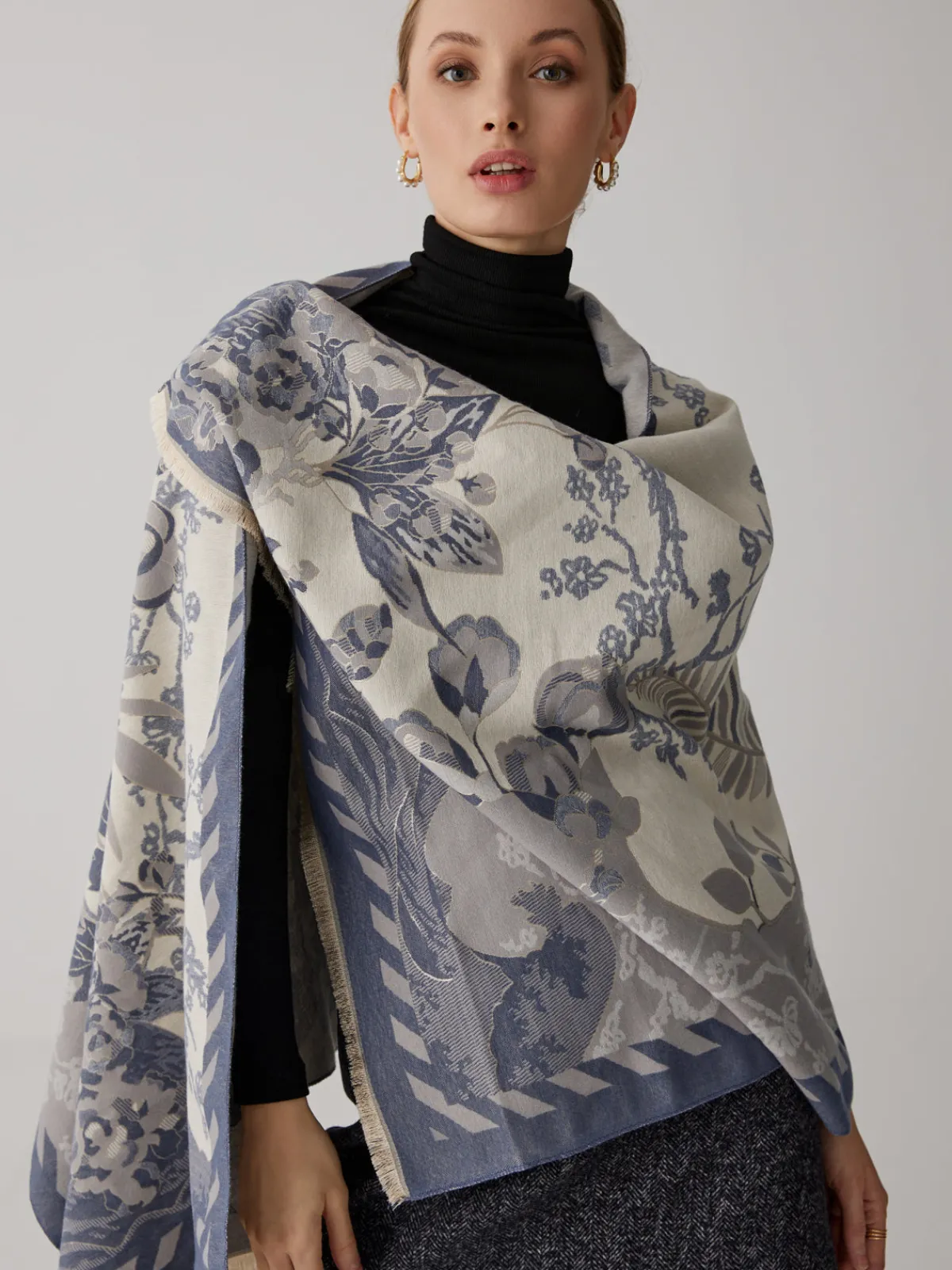 Sale Vintage Plant Flower Jacquard Cotton Scarf Accessories