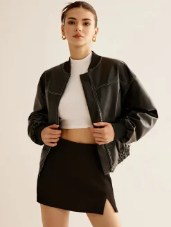 Best Vintage Zipper PU Leather Short Jacket Outerwear|Jackets