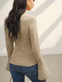 Discount V-Neck Bell Sleeve Button Cardigan Cardigans|Sweaters & Cardigans