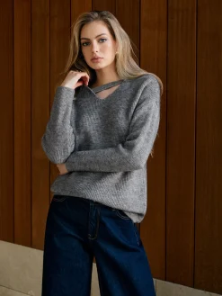 Clearance V-Neck Plain Pullover Sweater Sweater Tops|Sweaters & Cardigans