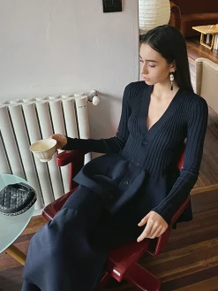 Online V-Neck Ruffle Button Cardigan Knitwear|Tops