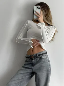 New Wave Trim Skinny Piping Jersey Top T-shirts|Tops