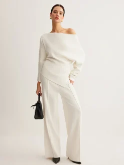 Wool-Blend Asymmetrical Neck Knit Top Sweater Tops|Sweaters & Cardigans