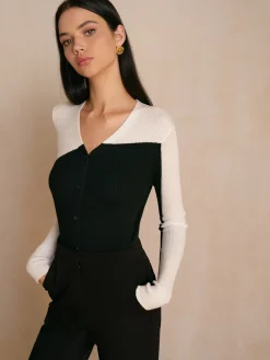 Wool-Blend Color Block Slim Cardigan Knitwear|Tops