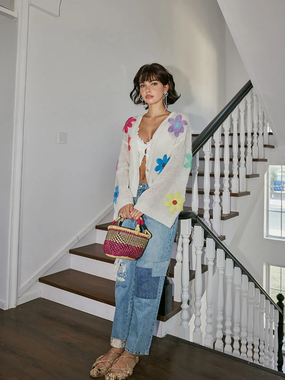 Online Wool-Blend Colorful Flower Cardigan Cardigans|Sweaters & Cardigans