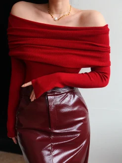 Discount Wool-Blend Elegant Ruched Slim Sweater Sweater Tops|Sweaters & Cardigans