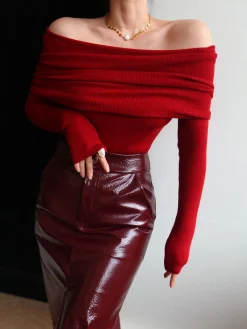 Discount Wool-Blend Elegant Ruched Slim Sweater Sweater Tops|Sweaters & Cardigans