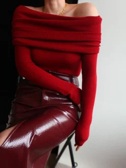 Discount Wool-Blend Elegant Ruched Slim Sweater Sweater Tops|Sweaters & Cardigans