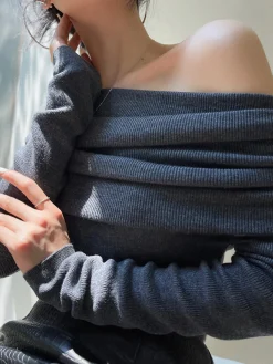 Wool-Blend Elegant Ruched Slim Sweater Sweater Tops|Sweaters & Cardigans