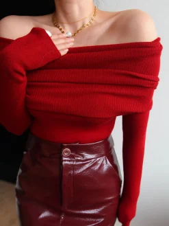Wool-Blend Elegant Ruched Slim Sweater Sweater Tops|Sweaters & Cardigans
