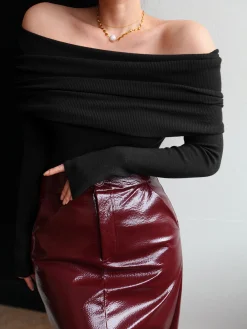 Wool-Blend Elegant Ruched Slim Sweater Sweater Tops|Sweaters & Cardigans