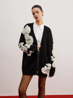 Wool-Blend Knit-Floral Cardigan Cardigans|Sweaters & Cardigans