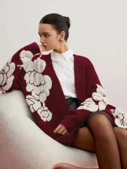 Wool-Blend Knit-Floral Cardigan Cardigans|Sweaters & Cardigans