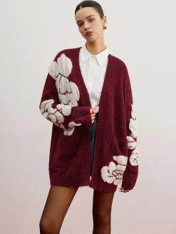 Outlet Wool-Blend Knit-Floral Cardigan Cardigans|Sweaters & Cardigans