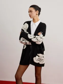 Outlet Wool-Blend Knit-Floral Cardigan Cardigans|Sweaters & Cardigans