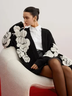 Outlet Wool-Blend Knit-Floral Cardigan Cardigans|Sweaters & Cardigans