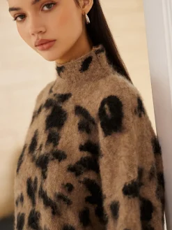 Hot Wool-Blend Leopard Fuzzy Sweater Sweater Tops|Sweaters & Cardigans