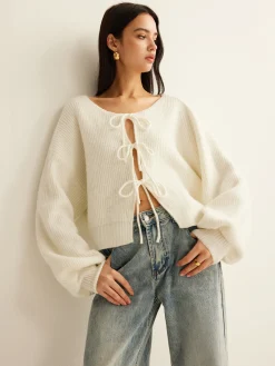Clearance Wool-Blend Tie-Front Cardigan Cardigans|Sweaters & Cardigans