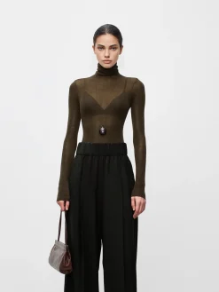 Hot Wool-Blend Turtleneck Sheer Sweater Sweater Tops|Sweaters & Cardigans