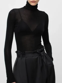 Hot Wool-Blend Turtleneck Sheer Sweater Sweater Tops|Sweaters & Cardigans