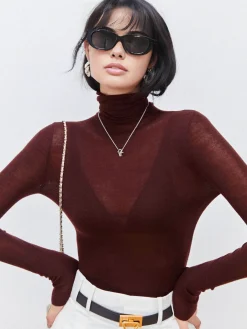 Hot Wool-Blend Turtleneck Sheer Sweater Sweater Tops|Sweaters & Cardigans
