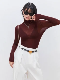 Hot Wool-Blend Turtleneck Sheer Sweater Sweater Tops|Sweaters & Cardigans