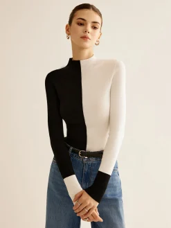 Hot Wool-Blend Two Tone Skinny Knit Top Sweater Tops|Sweaters & Cardigans