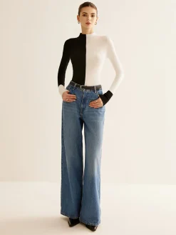 Hot Wool-Blend Two Tone Skinny Knit Top Sweater Tops|Sweaters & Cardigans