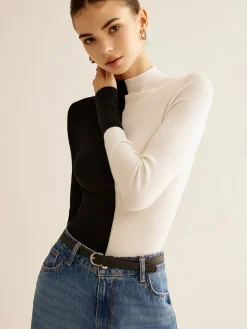 Hot Wool-Blend Two Tone Skinny Knit Top Sweater Tops|Sweaters & Cardigans