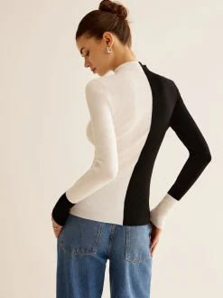 Hot Wool-Blend Two Tone Skinny Knit Top Sweater Tops|Sweaters & Cardigans