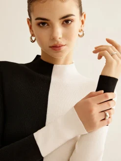 Clearance Wool-Blend Two Tone Skinny Knit Top Sweater Tops|Sweaters & Cardigans