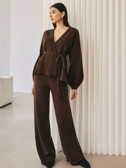Hot Wrap Belted Sweater Pants Set Sweater Tops|Sweaters & Cardigans