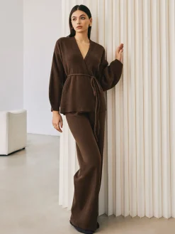 Hot Wrap Belted Sweater Pants Set Sweater Tops|Sweaters & Cardigans