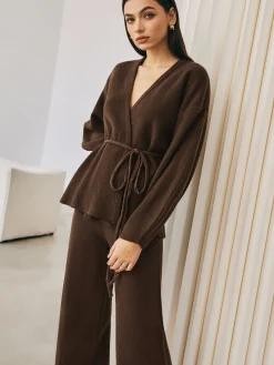 Hot Wrap Belted Sweater Pants Set Sweater Tops|Sweaters & Cardigans