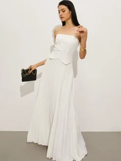 Hot Wrap Off-Shoulder Pleated Dress White Dresses|Casual Dresses